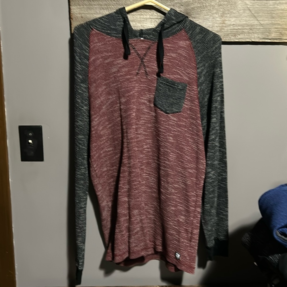 Men's Long Sleeve Hoodie - Maroon and Charcoal